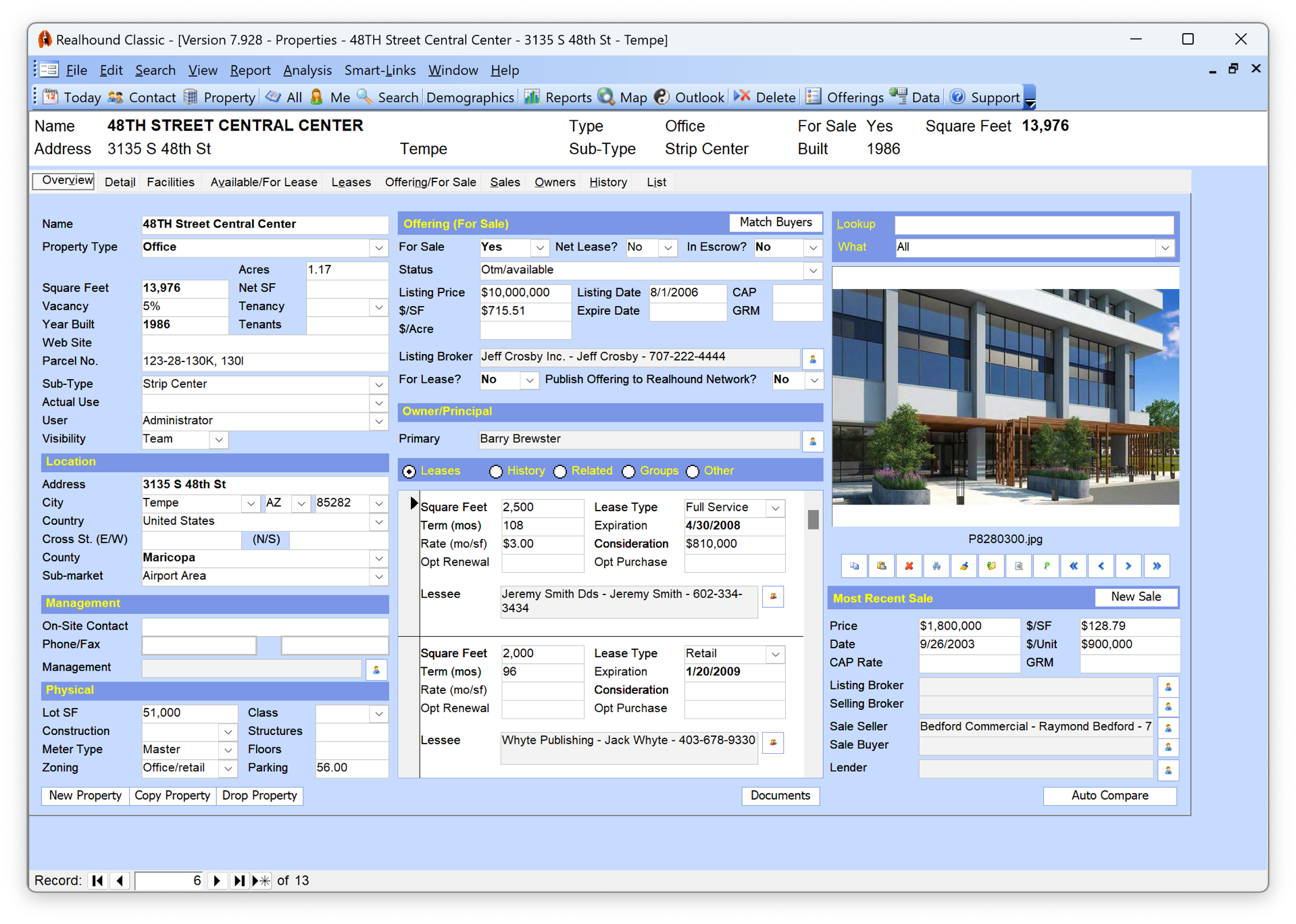 Office Building Property Profile with Availability and Leases