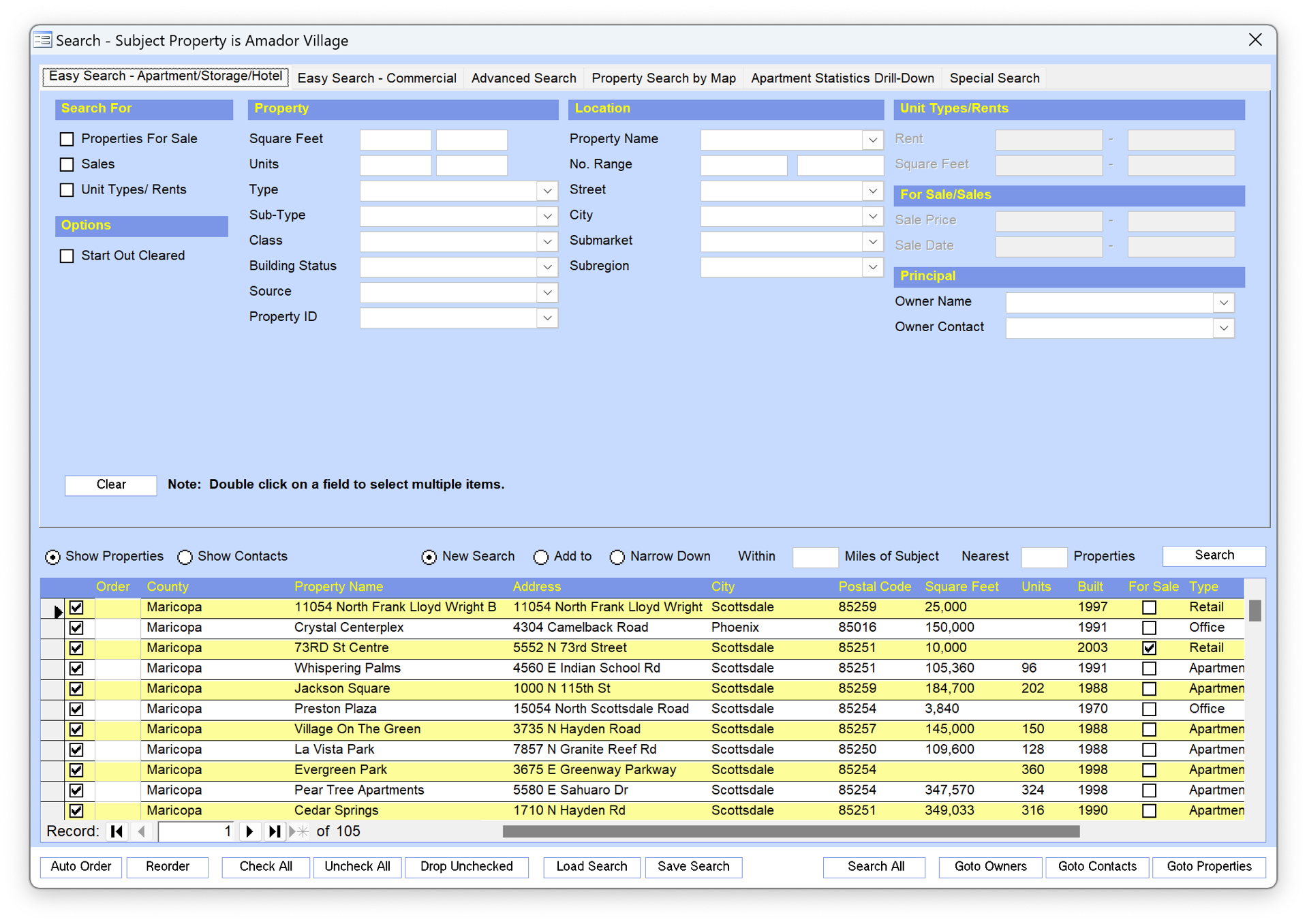 Detailed Property, Contact and Notes Search