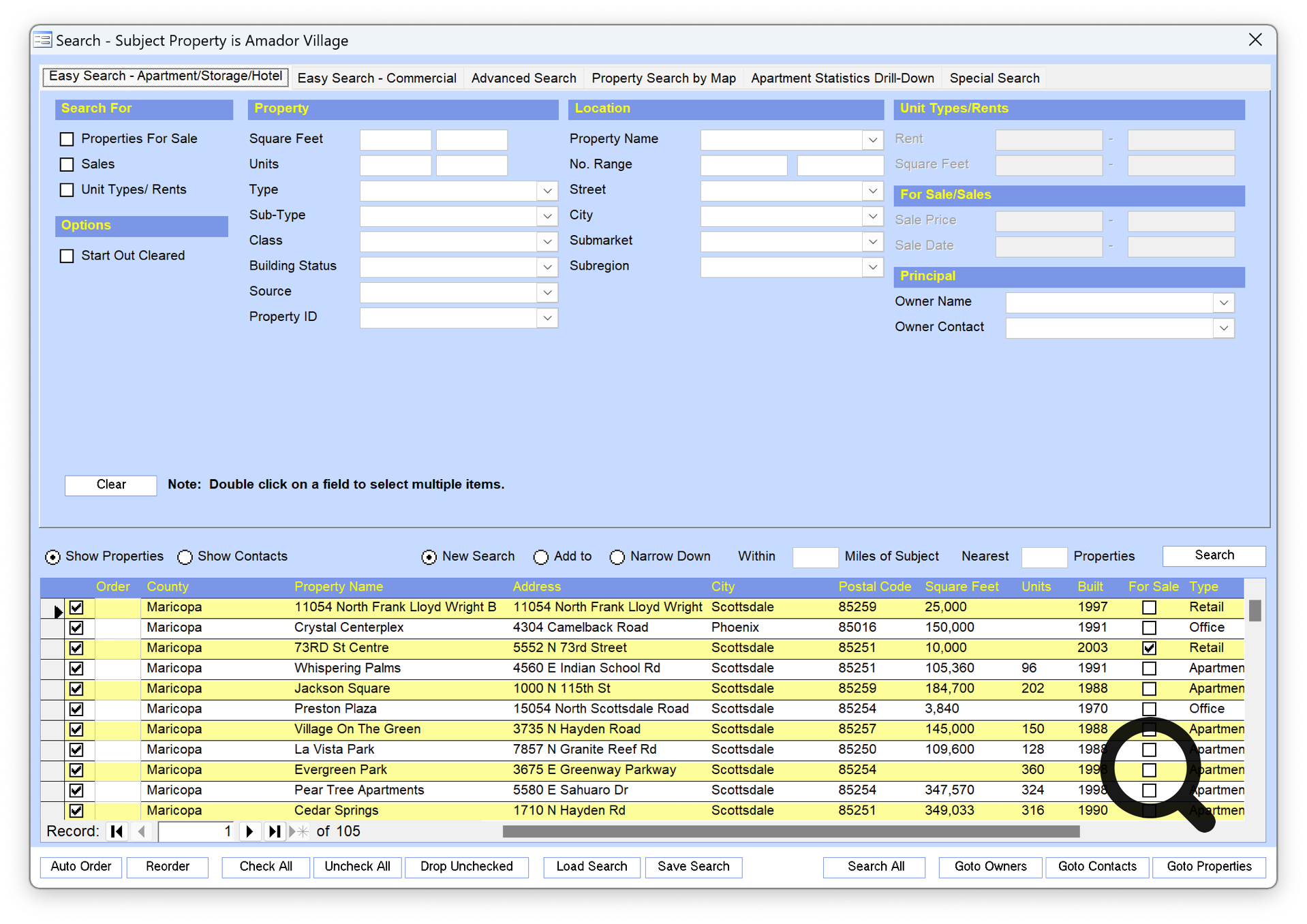 Detailed Property, Contact and Notes Search